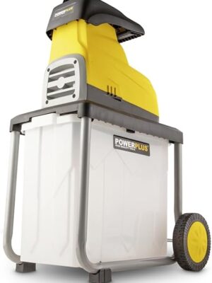 Powerplus Broyeur de Végétaux Électrique POWXG6462-2800 W, Max. Ø45 mm, Poussoir, Roues et Sac de Ramassage de 60 l Inclus
