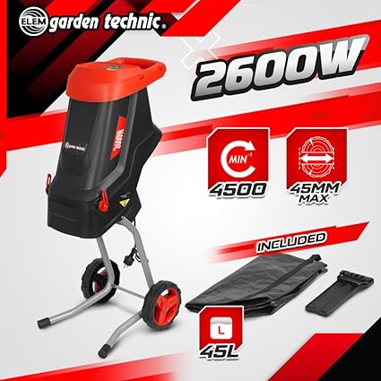 Broyeur de végétaux électrique 2600W avec sac récupérateur de 45L 5 Broyeur de végétaux électrique 2600W avec sac récupérateur de 45L