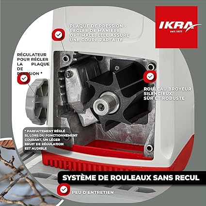IKRA broyeur silencieux électrique ILWH 3000, diamètre de la branche 45mm, moteur puissant de 3000W 7 IKRA broyeur silencieux électrique ILWH 3000, diamètre de la branche 45mm, moteur puissant de 3000W