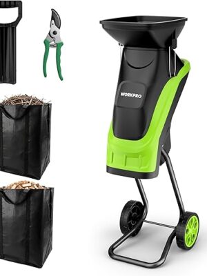 WORKPRO Broyeur de Végétaux Électrique 2500W, Coupe Max Fresh Branches 44 mm, Branches Sèches 30-35 mm, Lames SK5 Double Tranchant, 2 Sacs 45L, Trémie 7L, avec Sécateur et Roues 18 cm WORKPRO Broyeur de Végétaux Électrique 2500W, Coupe Max Fresh Branches 44 mm, Branches Sèches 30-35 mm, Lames SK5 Double Tranchant, 2 Sacs 45L, Trémie 7L, avec Sécateur et Roues 18 cm