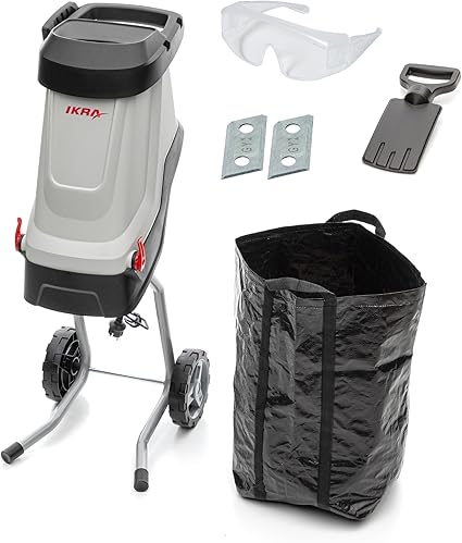 IKRA broyeur de végétaux électrique IMH 2800, sac de ramassage 45l inclus, 2800W, 2x couteaux réversibles de rechange & lunettes de protection inclus 3 IKRA broyeur de végétaux électrique IMH 2800, sac de ramassage 45l inclus, 2800W, 2x couteaux réversibles de rechange & lunettes de protection inclus