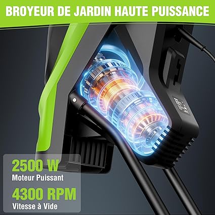 WORKPRO Broyeur de Végétaux Électrique 2500W, Coupe Max Fresh Branches 44 mm, Branches Sèches 30-35 mm, Lames SK5 Double Tranchant, 2 Sacs 45L, Trémie 7L, avec Sécateur et Roues 18 cm 5 WORKPRO Broyeur de Végétaux Électrique 2500W, Coupe Max Fresh Branches 44 mm, Branches Sèches 30-35 mm, Lames SK5 Double Tranchant, 2 Sacs 45L, Trémie 7L, avec Sécateur et Roues 18 cm