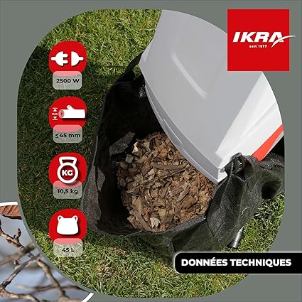 IKRA broyeur de végétaux électrique IMH 2500, Lunettes de sécurité, Sac de récupération, INCL. 2X Lames réversibles de Rechange 11 IKRA broyeur de végétaux électrique IMH 2500, Lunettes de sécurité, Sac de récupération, INCL. 2X Lames réversibles de Rechange