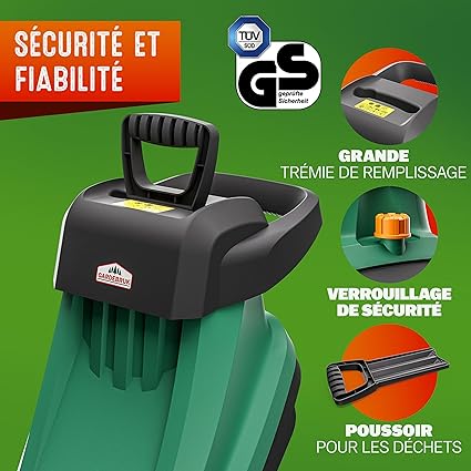 GARDEBRUK® Broyeur de végétaux électrique 2.400W broyeur de Branches Couteau Lame Max. 45mm bac 2X 50L broyeur de Jardin déchiqueteur Bois Compost Jardin 7 GARDEBRUK® Broyeur de végétaux électrique 2.400W broyeur de Branches Couteau Lame Max. 45mm bac 2X 50L broyeur de Jardin déchiqueteur Bois Compost Jardin