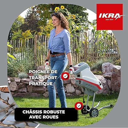 Ikra Broyeur de végétaux électrique IMH 2500, Sac de récupération de 45L inclus, 2.500W, Lames réversibles Gris/Rouge 9 Ikra Broyeur de végétaux électrique IMH 2500, Sac de récupération de 45L inclus, 2.500W, Lames réversibles Gris/Rouge