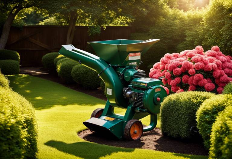 Broyeur de végétaux en action dans un jardin verdoyant