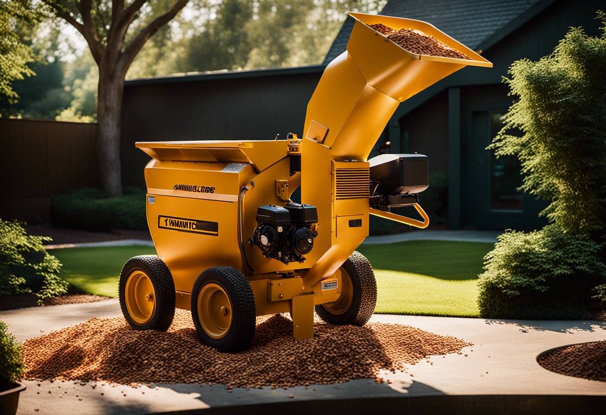 Broyeur de végétaux en action avec précautions