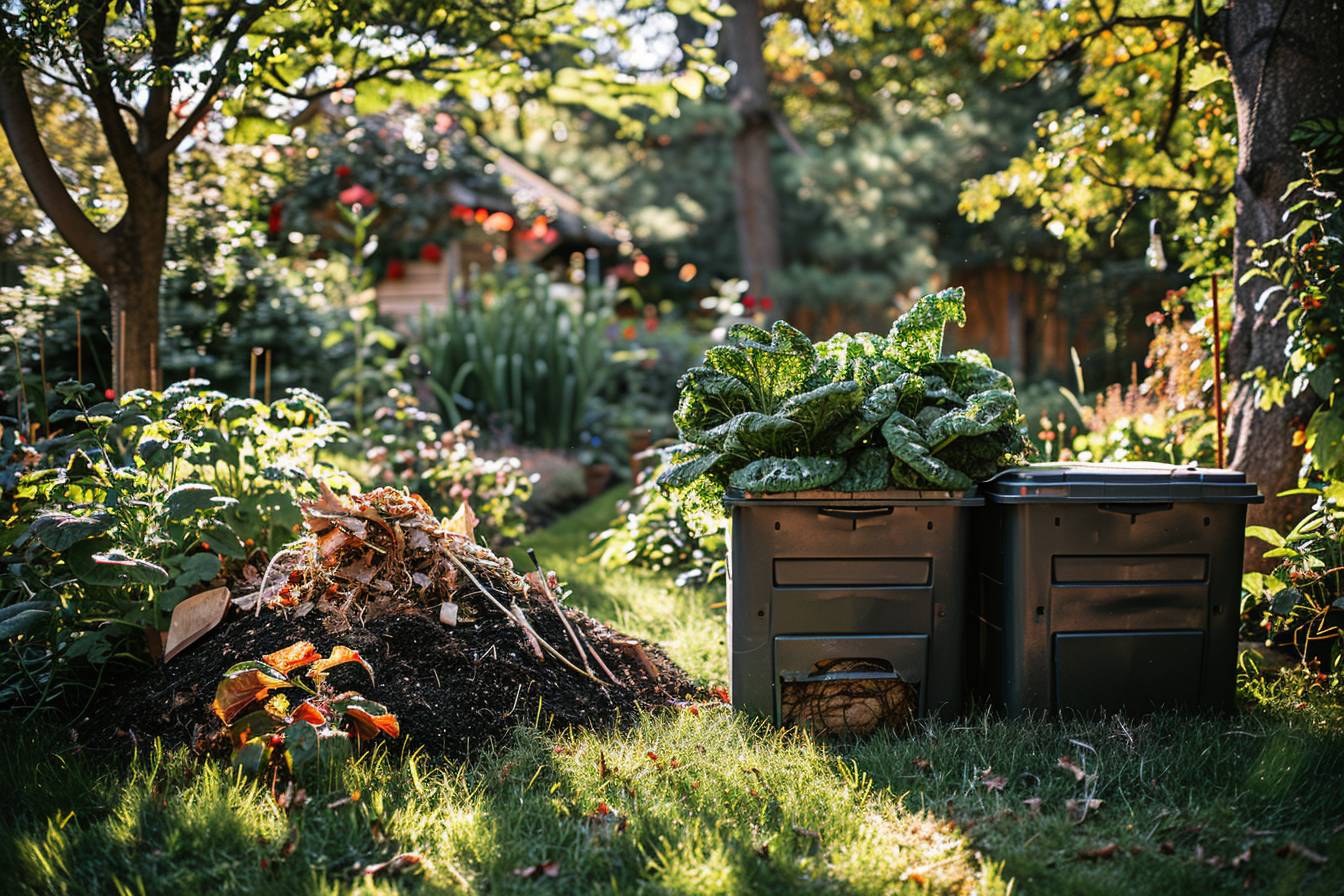 Tas et bac de compost avec broyeur en action