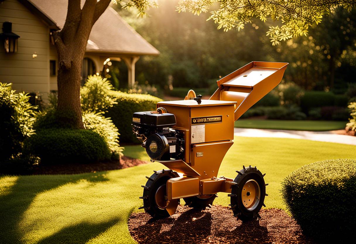 Nouveaux broyeurs de végétaux en action dans un jardin Technologie moderne pour le broyage des déchets verts