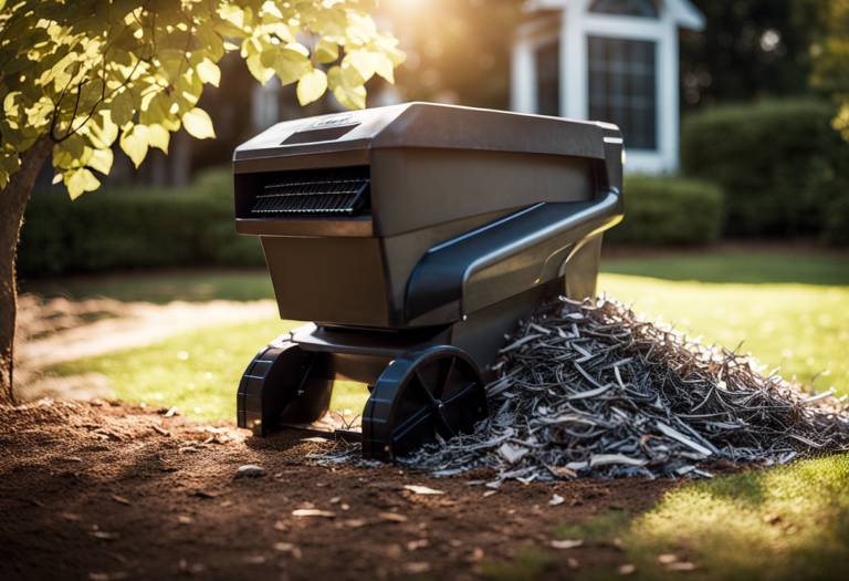 broyeur de végétaux en action dans un jardin vert